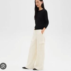 NWT Theory Cream Admiral Crepe Wide Leg Cargo Pants Slouchy Trouser Size 0